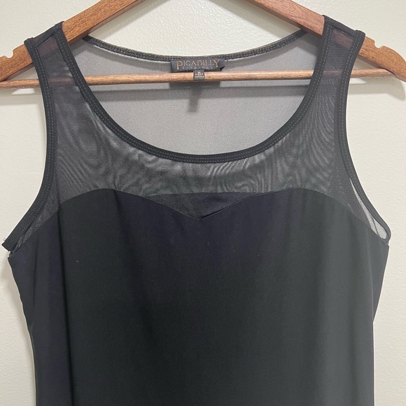 Picadilly Fashion Black Top with Mesh Sweetheart Neckline, Pleats in Back, Sm - Picture 3 of 8